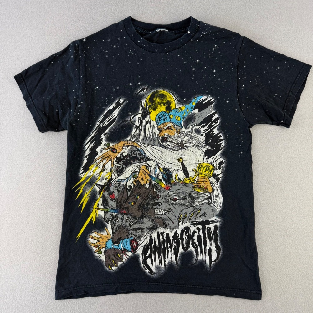 Vintage Animosity Metal Band Tee Mens Small Speckled Thrashed Wizard Beasts Y2K